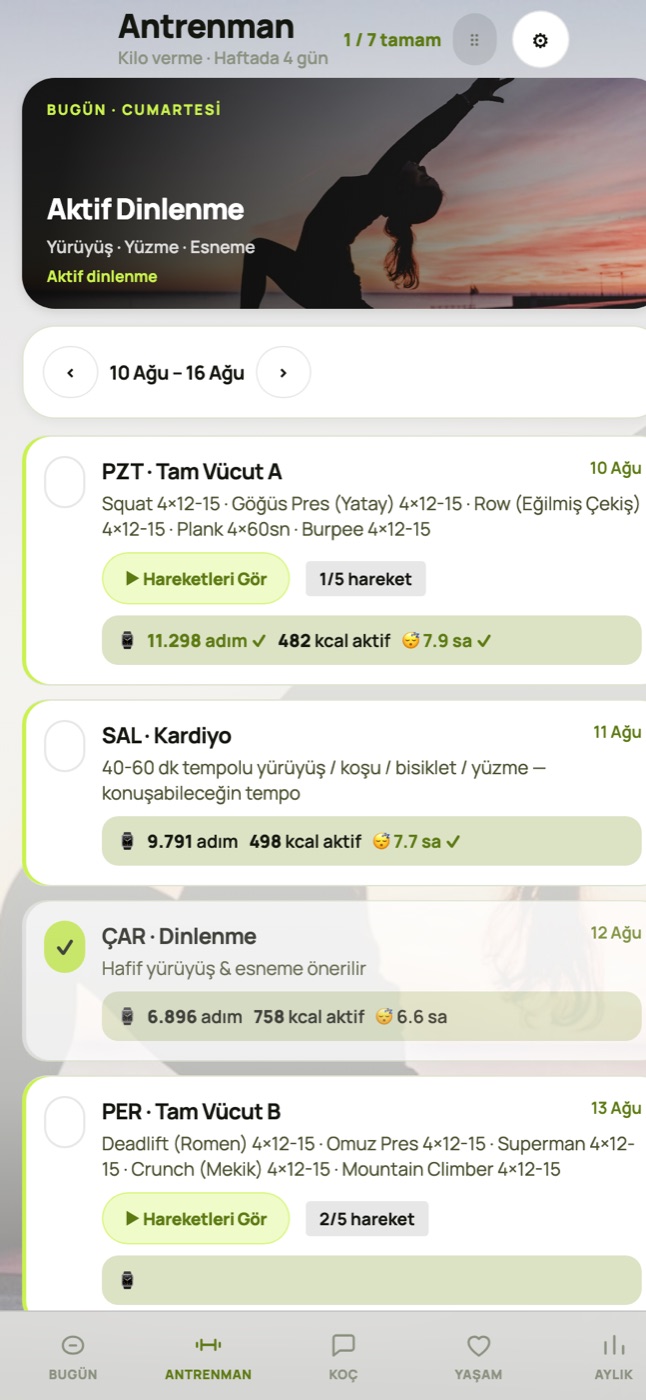 Wealthen — Antrenman ekranı