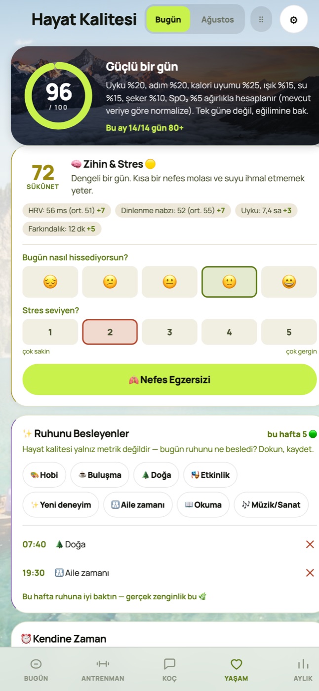 Wealthen — Yaşam Skoru ekranı